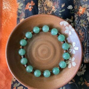 Hand Crafted Aventurine and Brown Wood Beaded Bracelet